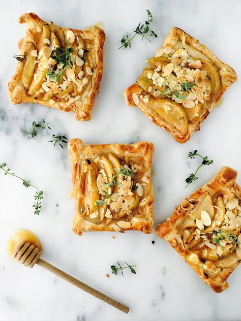 Pears And Goat Cheese, Puff Pastry Recipes Goat Cheese, Mini Roasted Apple Pear Tarts, Pear And Goat Cheese Tart, Pears With Goat Cheese, Pear Goat Cheese Puff Pastry, Pear Goat Cheese Appetizer, Goat Cheese Tartlets, Pear Puff Pastry Recipes