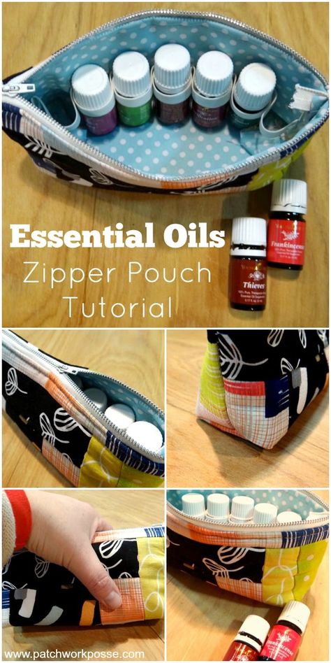 essential oils travel zipper pouch tutorial Essential Oil Bag, Zipper Pouch Tutorial, Oil Bag, Pouch Tutorial, Sewing Purses, Things To Make, Creation Couture, Bags Tutorial, Sewing Projects For Beginners