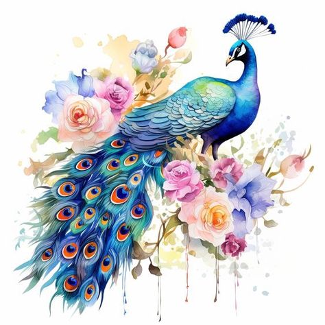 Peacock Nursery, Watercolor Peacock, Animal Mural, Scrapbooking Journal, Peacock Art, Background Clipart, Watercolor Stickers, Wall Stickers Bedroom, Background Decoration