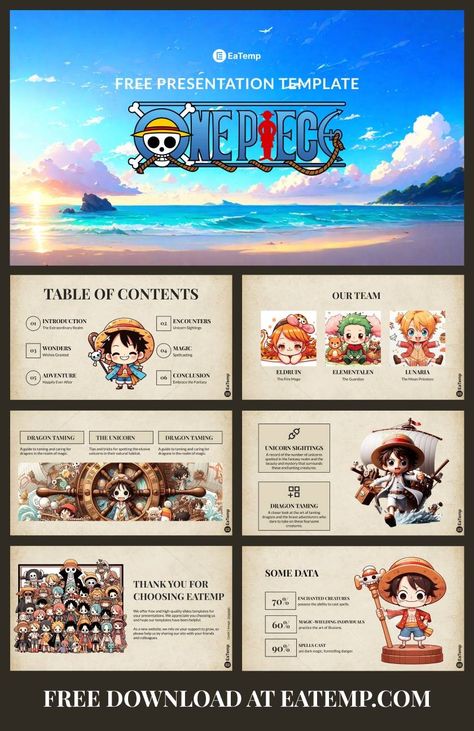 One Piece 13 One Piece Anime Template Powerpoint, One Piece Template Powerpoint, Art Presentation Ideas, School Portfolio Ideas, One Piece Template, Power Point Design Ideas, Creative Presentation Design, Ppt Ideas, Cool Powerpoint