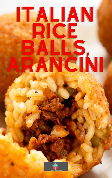 Italian Rice Balls With Meat Ground Beef, Arancini Balls Recipes, Sicilian Rice Balls Recipe, Rice Balls Italian, Arancini Recipe Italian, Italian Rice Balls Recipe, Italian Rice Balls, Rice Dishes Recipes, Arancini Recipe