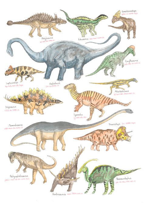 Herbivore Dinosaurs, Childrens Illustrations, Dinosaurs, Moose Art, Giclee Print, Illustrations, Animals, Art