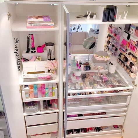 Organized Makeup, Hair Storage, Rangement Makeup, Penyimpanan Makeup, Ikea Pax Wardrobe, Pax Wardrobe, Vanity Room, Makeup Rooms, Glam Room