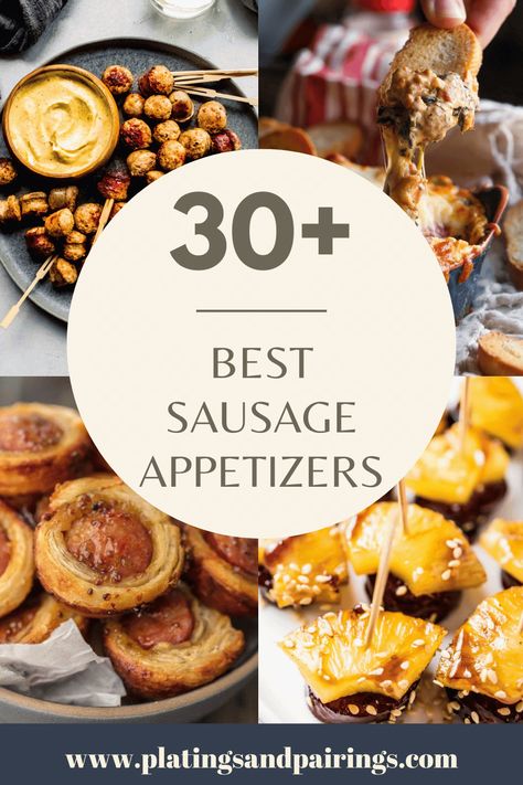 Sausage appetizers are always a guaranteed crowd-pleaser! Here's 30+ SUPER delicious sausage appetizer recipes to try for your next party. Sausage Party Food, Summer Sausage Appetizers, Kielbasa Bites Appetizers, Cocktail Sausage Recipes, Hot Sausage Recipes, Kielbasa Appetizer, Sausage Appetizer Recipes, Sausage Appetizers, Bratwurst Recipes