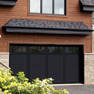 Residential Roll Up Garage Door, 2 Car Garage Doors, Homes With Black Garage Doors, Dark Garage Doors, Lakehouse Remodel, Brown Garage Door, Black Garage Door, Unique Garage Doors, Hoarder House