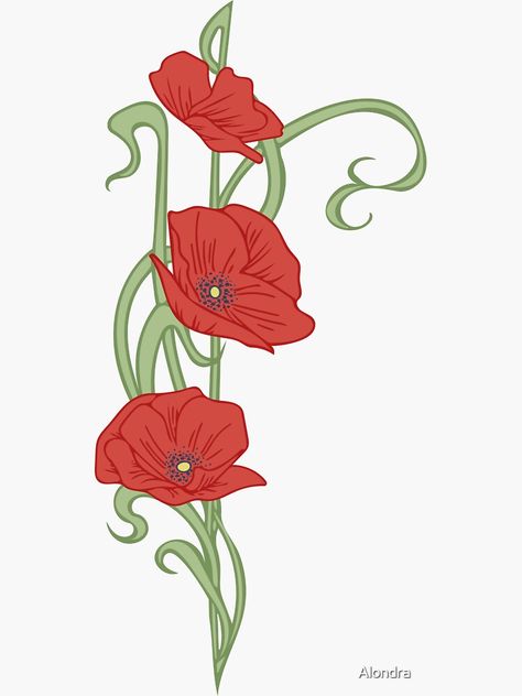 "Art Nouveau Style Poppy Art" Sticker for Sale by Alondra | Redbubble Red Poppy Tattoo, Art Nouveau Poppy, Poppies Tattoo, Poppy Art, Poppy Design, Art Nouveau Style, Red Poppies, Style Art, Sticker Art