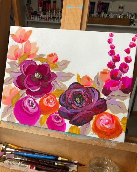 Acrylic Floral Paintings On Canvas, Painting Acrylic Flowers, Floral Acrylic Painting, Angel Wings Drawing, Acrylic Painting Flowers, Small Canvas Paintings, Abstract Flower Art, Flower Painting Canvas, Canvas Drawings