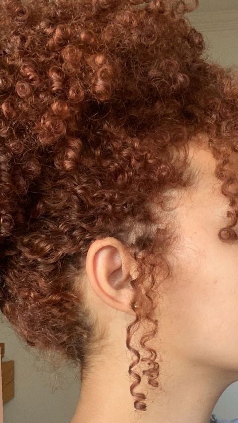 Dyed Curly Hair Ginger, Natural Looking Dyed Hair, Ginger Hair On Curly Hair, Curly Ginger Hair Aesthetic, Dark Ginger Curly Hair, Ginger Hair Curly, Curly Hair 3c, Ginger Curly Hair, Afro Hair Color