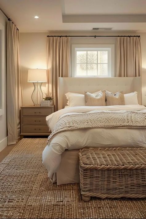 15 Neutral Bedroom Ideas for a Calm and Cozy Retreat | by Homesavydecor | Aug, 2024 | Medium White Bedroom With Tan Accents, Beige Wall Room Aesthetic, Cream Wall Paint Bedrooms, Classy Minimalist Bedroom, Beige Bedframe Bedroom Ideas, Beige Comforter Bedroom Ideas, Bedroom Ideas Aesthetic Minimalist, Oatmeal Bedroom, Beige Room Decor