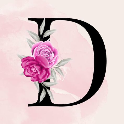 Black letter d font romantic typography ... | Premium Vector #Freepik #vector #flower Letter D Font, D Font, Romantic Typography, Corporate Identity Mockup, Watercolor Floral Background, Floral Monogram Letter, Business Card Set, Floral Font, Floral Alphabet