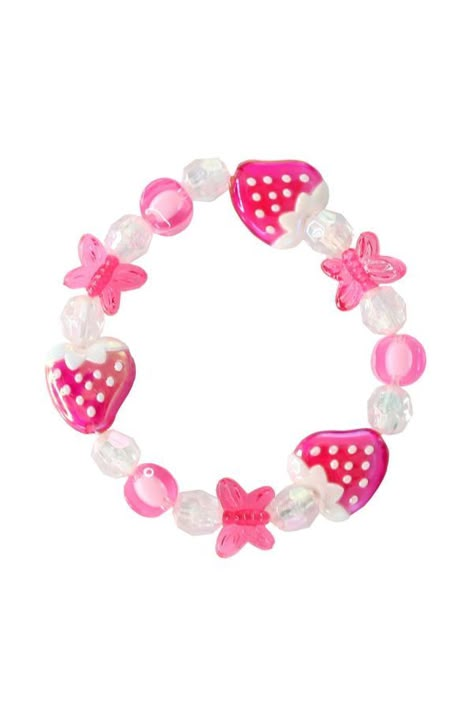 Strawberry Bracelet, Strawberry Beads, Kawaii Bracelet, Kawaii Core, Fun Bracelet, Kandi Bracelets, Clear Beads, Kawaii Jewelry, Kawaii Accessories