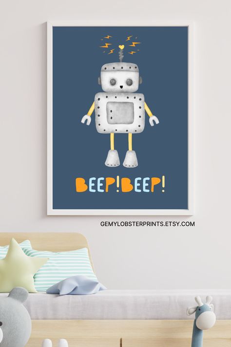 Add a unique touch to your little one's room with our printable wall art. Featuring fun characters and themes, our wall art is perfect for adding a touch of color and personality to any room. From robots, to animals, to cars, we have the perfect art for any boy's room. All you need to do is download, print, and frame the art.#BoysRoomPrints #PrintableWallArtForBoys #KidRoomDecorIdeas #DIYWallArtInspiration #Robotthemeddecor Robot Themed Bedroom, Robot Printable, Fun Characters, Color Personality, Themed Bedroom, Boy's Bedroom, Boy's Room, Diy Wall, Printable Wall Art