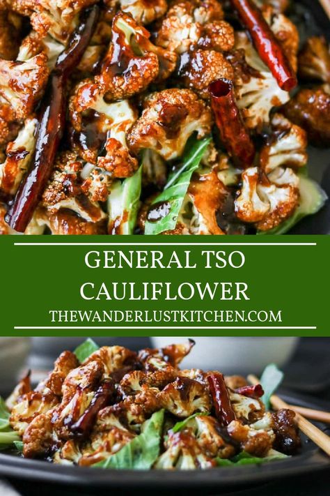 General Tao Cauliflower Recipe, General Tso Cauliflower, Peanut Sauce Noodles, Snap Pea Salad, Vegetarian Foods, General Tso, Cauliflower Recipe, Baked Cauliflower, Main Dish Salads