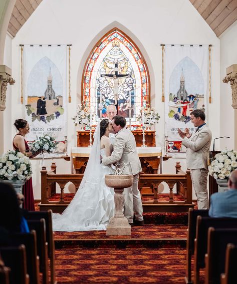 Langmeil Lutheran Church Wedding - Cassie & Corben Elegant church wedding ceremony with couples first kiss. Captivating Langmeil Lutheran Church wedding in Barossa. Cassie & Corben's day from stormy to sunny, captured by a local photographer's lens. #adelaideweddingphotography #weddingstyle #weddinginspo #weddingdetails #weddingideas #svenstudios #weddingphotography #weddingphotographer Riverside Weddings, Enchanted Garden Wedding, Church Wedding Ceremony, Wedding Bubbles, Amazing Wedding Photography, Church Ceremony, Lutheran Church, Elegant Bride, Church Wedding