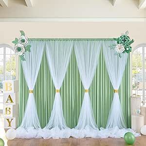 Pastel Curtain Backdrop, Chapel Decor, Drapes For Wedding, Cream Drapes, Tulle Backdrop, Church Anniversary, Backdrop Curtains, Curtain Backdrops, Green Tulle