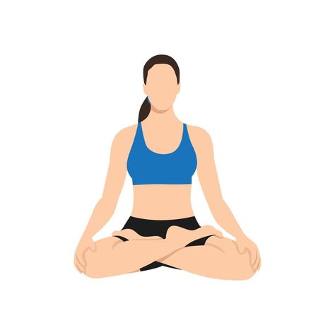 Woman doing lotus pose padmasana exercise. Flat vector illustration isolated on white background Padmasana Pose, Posture Drawing, Lotus Pose Yoga, Yoga Background, Yoga Images, Face Yoga Exercises, Lotus Pose, Flat Vector Illustration, Poster Drawing