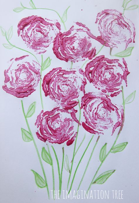 How easy is this!  Just grab some celery and pink paint! Then you have celery printed rose art craft for kids. Spring Flower Crafts, Imagination Tree, Vegetable Prints, Easy Arts And Crafts, Crafts For Seniors, Spring Art, Childrens Crafts, Mothers Day Crafts, Rose Art