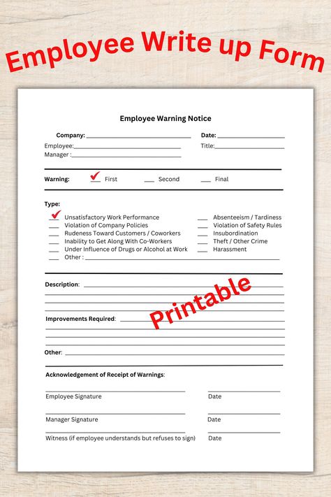 employee write up form Employee Write Up Template, Employee Disciplinary Action Form, Employee Write Up Form, How To Write Up An Employee, Reprimanding Employees, Disciplinary Action At Work, Employee Handbook Template, Medical Receptionist, Preschool Director