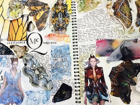 Alexander Mcqueen Textiles, Alexander Mcqueen Textiles Sketchbook, Alexander Mcqueen Research Page, Alexander Mcqueen Sketchbook, Artist Research Page Textiles, Alexander Mcqueen Artist Research Page, Alexander Mcqueen Nature, Textiles Butterfly, Gcse Textiles Sketchbook