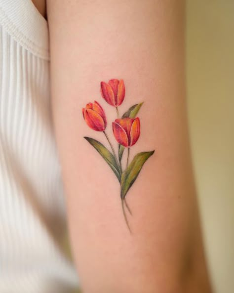 Tiny Flower Tattoos, Colour Tattoo For Women, Earthy Tattoos, Taurus Tattoo, Booking Available, Simple Arm Tattoos, Quarter Sleeve Tattoos, Tulip Tattoo, Irish Tattoos