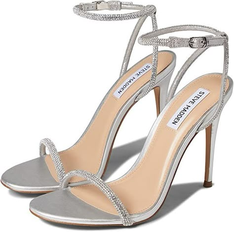 Steve Madden Women's Breslin Heeled Sandal Silver Heels Prom, Steve Madden Black Heels, Black Open Toe Heels, Heels Prom, Sparkle Heels, Dr Shoes, Heels Silver, Shoes Steve Madden, Prom Heels