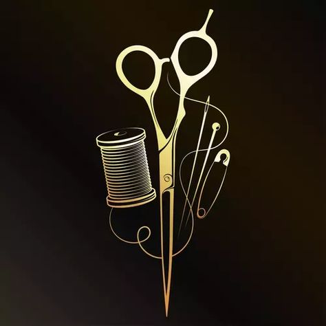 Needle scissors and thread gold symbol for se Sewing Boards Ideas, Sewing Vector Logo, Fashion Business Logo Ideas, Thread And Needle Logo, Sewing Graphic Design, Tailor Logo Design Ideas, Tailoring Wallpaper, Logo For Fashion Designer, Needle And Thread Logo