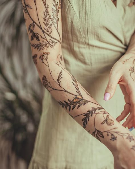 Botanical Sleeve, Hell Tattoo, Plant Sleeve, Flower Vine Tattoos, Darkside Tattoo, Tattoo Font Styles, Floral Arm Tattoo, Plant Tattoos, Warrior Tattoo Sleeve