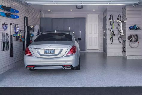 Gray Garage Walls, Garage Wall Organizer, Garage Wall Storage, Garage Renovation, Garage Remodel, Pvc Wall Panels, Garage Interior, Garage Cabinets, Garage Floor