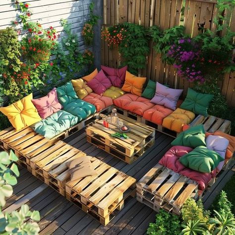 Palette Sofa Outdoor, Ideas For Terrace, Furniture With Pallets, Garden Diy Furniture, Boho Tent, Pallet Sectional, Terrace Furniture, Ideas Navidad, Living Essentials Oils