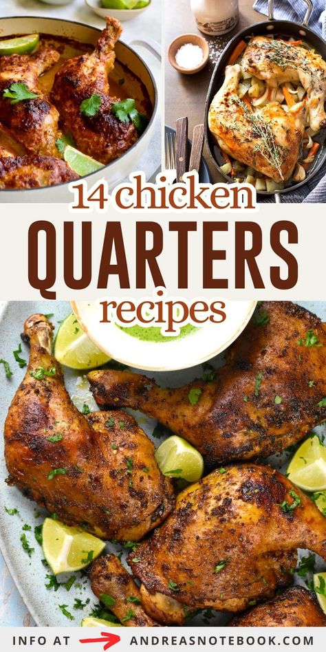 Unlock the secret to the ultimate chicken dinner with our 19 chicken leg quarter recipes! Whether you're craving crispy skin from the grill or juicy chicken from the slow cooker, these recipes have it all. Learn how to cook chicken legs to perfection using the air fryer, Instant Pot, sous vide, smoker, or oven for that oven-baked goodness. Each chicken leg recipe is an easy recipe designed for delicious weeknight dinners. Dive into the world of chicken quarter recipes! Chicken Leg Quarter Recipes Stovetop, Baked Chicken Leg And Thigh Recipes, Smothered Leg Quarter Recipes, Leg Thigh Chicken Recipes, Chicken Legs Quarters Recipes, Recipes For Chicken Leg Quarters, Crockpot Chicken Quarters Slow Cooker, Bone In Chicken Leg Recipes, Baked Chicken Quarters Recipes