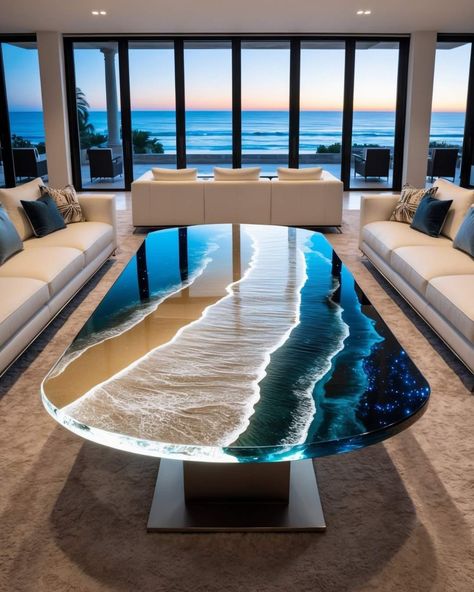 🌊 Experience pure relaxation with this ocean wave epoxy resin coffee table. The detailed waves and sandy shoreline create a tranquil and luxurious atmosphere. Perfect for coastal-themed interiors. Tap ❤ if you love ocean-inspired designs and follow us for more breathtaking resin creations! #resinart #coastalliving #interiorinspo #coffeetable #LuxuryFurniture #interiorinspiration #interiordecorating #tranquility #interiorstyle #decorating #interiør #woodwork #diningroom #homestyling #homeinte... Diy Shelf Decor, Epoxy Resin Dining Table, Coastal Luxury, Resin Dining Table, Resin Tables, Resin Coffee Table, Resin Countertops, Meridian Idaho, Live Edge Coffee Table