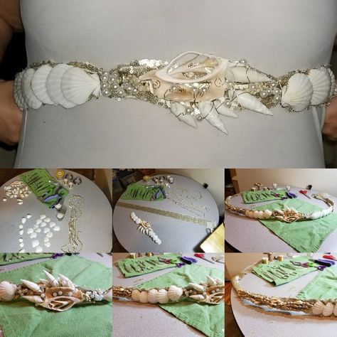 #weddingdress #seashelldress  #seashells #handmadesash #dressadornment #belt #seashellbelt #mermaidbelt #weddingdress #lambisscorpious #scallops #mermaidwedding Sea Shell Belt, Seashell Belt, Pearl Waist Belt, Sea Shell Dress, Shell Belt, Flower Belt, Mermaid Dreams, Seashell Jewelry, Sea Shell