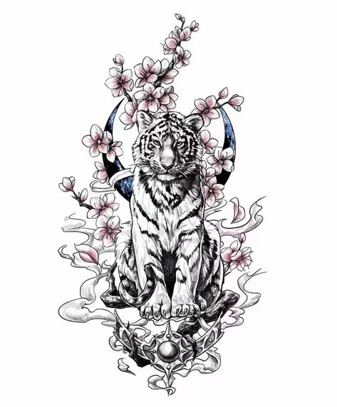 Dragon Tattoo Japanese Style, Japanese Tiger Tattoo, Floral Back Tattoos, Tiger Tattoo Sleeve, Cute Thigh Tattoos, Tattoo Japanese Style, Tiger Tattoo Design, Fantasy Tattoos, Shoulder Tattoos