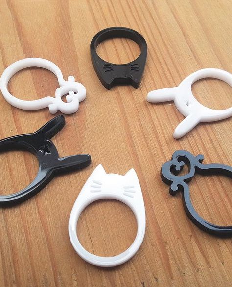 Laser Cut Ring, Laser Cut Jewelry Acrylic, 3d Tiskárna, Bunny Ring, Animal Ring, Acrylic Ring, Laser Cut Jewelry, Acrylic Jewelry, Plastic Ring