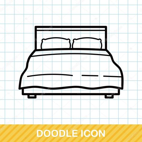 Bed doodle How To Draw Bed Sheets, Easy Drawings Doodles, Bed Cute Drawing, Bed Drawing Easy, Bed Working Drawing, Bed Doodle, Drawing Bed, Kids Making Bed Clipart, Bed Drawing