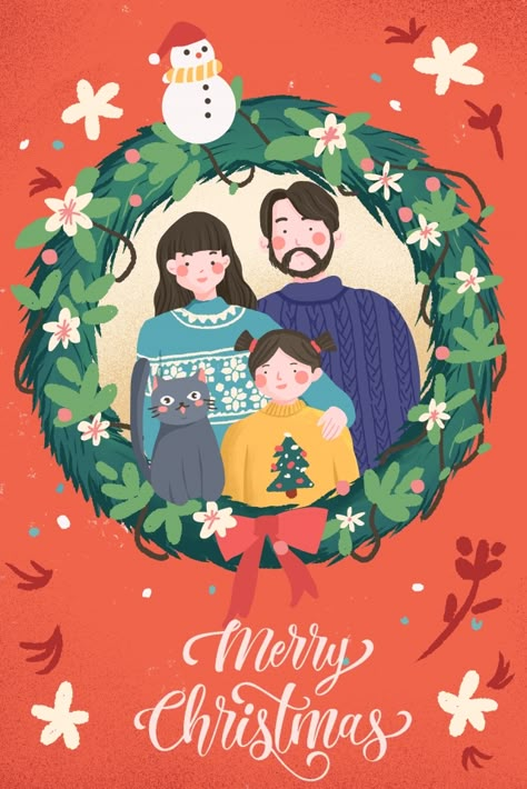 가족 일러스트, Illustrated Family Portrait, Christmas Card Illustration, Christmas Portraits, Family Drawing, Portrait Cartoon, Family Christmas Cards, Family Cards, Family Cartoon