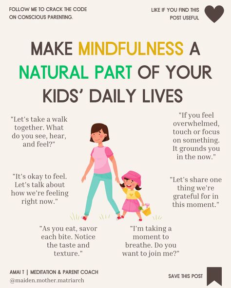 Teaching your child about MINDFULNESS is a powerful lesson about being in the moment.⁠ Integrating mindfulness into your parenting approach can have lasting positive effects on your children's mental, emotional, and physical health, setting a foundation for a more fulfilling and balanced life ❤️⁠ ✅ Become the parent your child NEEDS with the 'Amai T Method of Conscious Parenting'. Order your copy TODAY! ✅ ⁠ Intentional Time With Kids, Conscious Parenting Tips, Parenting Psychology, Holistic Parenting, Life Skills Kids, Being In The Moment, Parenting Lessons, Positive Parenting Solutions, Parenting Knowledge