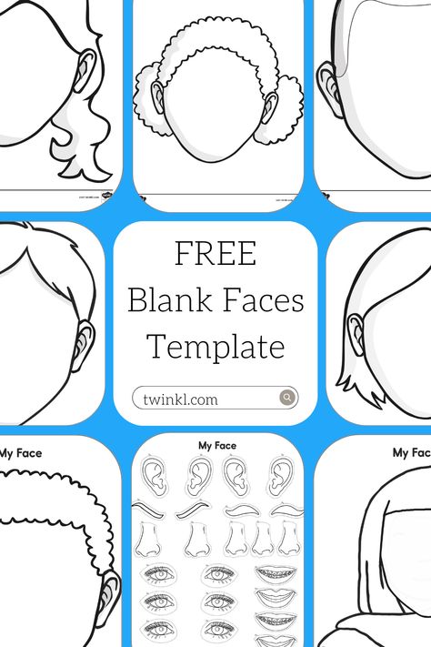 Kindergarten Self Portraits Template, Free Printable Face Template, Build A Face Printable, Make A Face Activity For Kids, Self Portrait Template For Kids, Blank Face Template Makeup, Face Template For Kids, Self Portrait Template, Squirrel Scouts