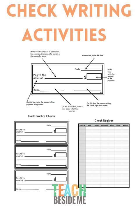 How To Write A Check, Money Practice Worksheets, Check In Sheets For Students, Check Writing Practice, Adding Money Worksheet, Money Identification Worksheets, Paper Spinner Toy, Financial Iq, Consumer Math