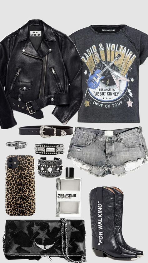 rock chic outfit #itgirl #rockstargirlfriend #rockchic #glamrock #messygirl #indiesleaze #2016vibes #rockstargf #tumblrgrunge #ootdinspo #outfit #pinterest #pinterestshuffle #zadigandvoltaire #acnestudios #fyp Early 2000s Rock Fashion, Acdc Outfit Ideas, Style Band Tees Outfit, 80s Outfits Rock And Roll, Rock And Roll Outfits Party, Rock And Roll Party Outfit, Rock Chic Outfits Summer, Rock And Roll Theme Party Outfit, Rock Of Ages Outfits