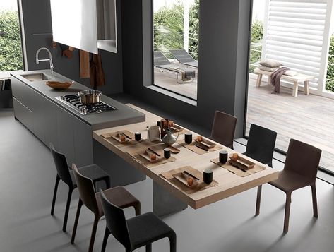 Kitchen Island Dining Table, Kitchen Island Table, Modern Kitchen Island, Kitchen Island Design, Kitchen Room Design, Kitchen Inspiration Design, Kitchen Diner, Kitchen Fittings, Minimalist Kitchen