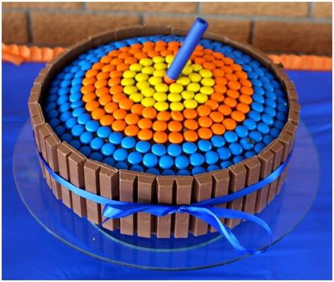 Nerf Storage, Nerf Cake, Birthday Cake Kids Boys, Party Birthday Cake, Nerf Birthday Party, Nerf Party, Wedding Chocolate, 9th Birthday Parties, Donut Party