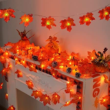 YEGUO Thanksgiving Decorations Lighted Fall Garland, 2 Pack Maple Leaves String Lights Battery Operated Total 20 Ft 40 LED Fall Lights for Indoor Outdoor Holiday Autumn Home Party Halloween Decor Indoor Holiday Decor, Fall Leaf Garland, Fall Garland, Fall Thanksgiving Decor, Indoor String Lights, Autumn Lights, Outdoor Holidays, Harvest Decorations, Halloween Lights