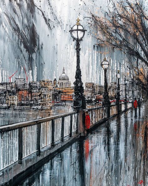 Surroundings Art, Paul Kenton, London City View, Buildings Artwork, Architecture Artists, London Painting, London Cityscape, Cityscape Paintings, Monochrome Painting