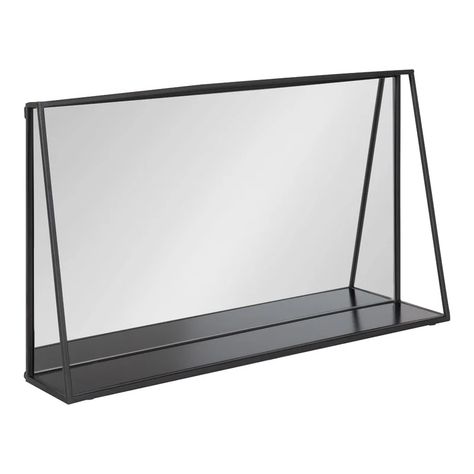 Latitude Run® Metal Framed Modern Beveled With Shelf Accent Mirror & Reviews | Wayfair Framed Accent Wall, Metal Framed Mirror, Accent Wall Mirror, Wall Mirror With Shelf, Metal Frame Mirror, Keyhole Hanger, Mirror With Shelf, Storage Mirror, Framed Mirror