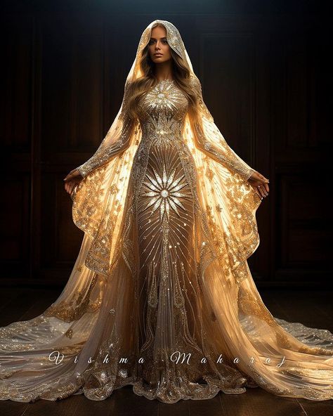 Vishma Maharaj (@whizicalmermaid) • Instagram photos and videos Vishma Maharaj, Celestial Beings, Golden Gown, Theatre Inspiration, The High Priestess, Arabic Dress, Beautiful Casual Dresses, High Priestess, Fairy Clothes