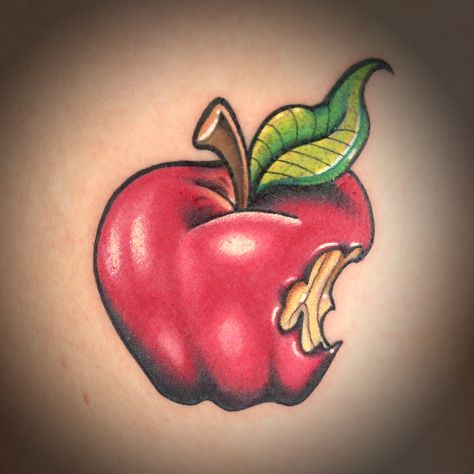 New School Color Apple Tattoo by Tony Medellin Apple Tattoo Ideas, Daydream Tattoo, Bad Apple Tattoo, Taz Tattoo, Bitten Apple, Teacher Tattoos, Trendy Tattoo Ideas, Apple Tattoo, Cousin Tattoos