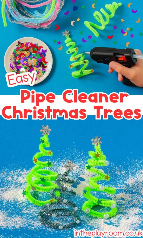 Easy Pipe Cleaner Christmas Tree Craft - In The Playroom Pipe Cleaner Winter Crafts, Pipe Cleaner Crafts For Preschoolers, Pipe Cleaner Christmas Trees, Pipe Cleaner Crafts For Kids Christmas, Pipecleaner Christmas Crafts For Kids, Pipe Cleaner Christmas Crafts, Christmas Crafts Pipe Cleaners, Pipe Cleaner Christmas Tree, Holiday Crafts To Sell