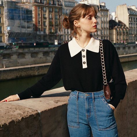 • Simple Retro • on Instagram: “New Arrival coming this Wednesday!! Polo Jersey Shirt made with 100% Marino Wool, giving you warmth in this chilly fall. #paris…” Simple Retro, Looks Street Style, Contrast Collar, Mode Inspo, Looks Chic, 가을 패션, Fall Fashion Trends, Black Sweater, Mode Inspiration