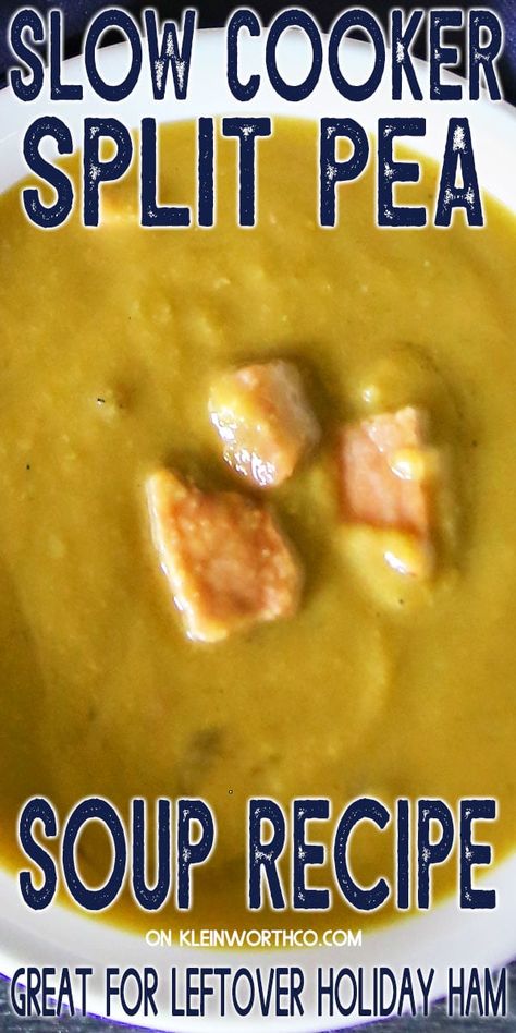 Easy Slow Cooker Split Pea Soup, another easy family dinner idea! It’s a hearty soup that everyone loves, loaded with ham this soup is delicious! Slow Cooker Split Pea Soup, Split Pea Soup Crockpot, Split Pea Soup Recipe, Easy Family Dinner, Pea And Ham Soup, Hearty Soup, Split Pea Soup, Slow Cooker Recipes Healthy, Pea Soup